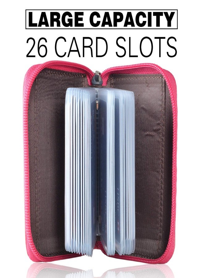 Easyoulife Genuine Leather Credit Card Holder Zipper Wallet With 26 Card Slots (Rose) - Image 3